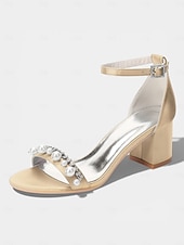 halpa Morsian-Naisten norsunluunväriset kristallipalikkakorkosandaalit, elegantit nilkkaremmillä varustetut hääkengät moderneihin kaupunkihäihin