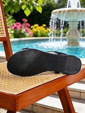 baratos Sandálias Planas-Sandálias rasteiras femininas pretas com strass – calçados confortáveis e brilhantes com cristais, ideais para férias na praia, resorts, relaxar à beira da piscina, festas de verão e passeios noturnos.