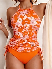 economico Tankini-Per donna Costumi da bagno Tankini Due pezzi Birichino Costume da bagno Coulisse Vacanza Abbigliamento da Spiaggia Floreale Grafico All'americana Senza Maniche Costumi da bagno