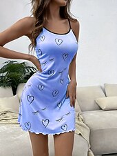 preiswerte Damen Nachthemden und Sleepshirts-Damen Nachthemd Lässig Komfort Herz Täglich Heim Ärmellos Träger Blau Rosa Grün Beige Sommer Frühling Normale Passform