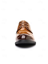abordables Zapatos Derby-Zapatos de vestir de charol marrón brillante para hombre, elegantes zapatos formales para bodas, ideales para novios, padrinos de boda e invitados a la boda, cómodos y elegantes para ocasiones formales de boda.