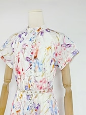 cheap Semi-formal / Cocktail-A-Line Ankle Length Tea Length Wedding Guest Dress Wedding Guest Dresses Elegant Daily Short Sleeve High Neck Garden Party Wedding Cowl Back with Floral Print Print
