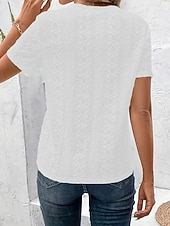 economico T-shirt semplice-Per donna T-shirt con ricamo a occhielli Tinta unica Vintage Elegante Casual Manica Corta Scollo a V Top Regolari Quotidiano Uscire Nero Bianco Blu turchese Estate Primavera