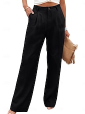 preiswerte Wesentliche Falsche Unterteile-Damen Kunstbaumwollleinen Weites Bein Freizeithose Sommerhose Urlaub Streetwear Basic Volle Länge Mittlere Taillenlinie Einfach Tasche Atmungsaktivität Bequem Unelastisch Täglich Outdoor Urlaub Blau