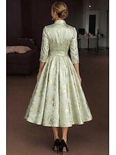 billige Ankellengde-A-linje Te-lengde Skjortekjole Formell kjole Aftenkjole Kjole til brudens mor 3/4 ermer Skjortekrage Elegant Årgang Formell Jacquard med Belte / bånd Sløyfe(r) Blomst