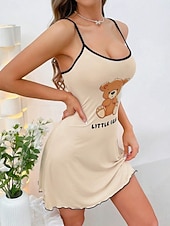 voordelige Nachthemden en slaapshirts voor dames-Dames Nachtjapon Casual Comfortabel Grafisch Beer Dagelijks Huis Mouwloos hihnat blauw Zwart Blozend Roze Beige Zomer Lente Normale pasvorm