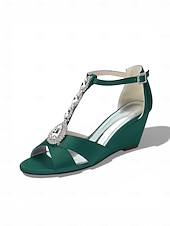 cheap Women-Women's Pink Satin Crystal Wedge Sandals – Elegant Dressy Style for Resort Evenings
