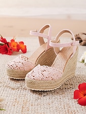 economico sposa-sandali con zeppa espadrillas in pizzo bianco da donna - tacchi a spillo traspiranti all'uncinetto con cinturino alla caviglia - eleganti scarpe da sposa boho per la spiaggia &amp;matrimoni all'estero