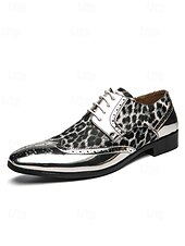 cheap Derby Shoes-Men's Gold Leopard Print Dress Shoes – Bold and Fashionable Design for Formal Events and Celebrations and Weddings