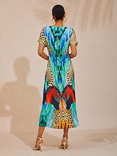 abordables vestido casual estampado-Vestido largo elegante y sedoso para fiesta en la jungla salvaje