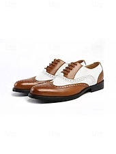 economico Scarpe Oxford-scarpe eleganti da uomo bicolore, stile oxford marrone e bianco, design con lacci, look vintage elegante per matrimoni e occasioni formali
