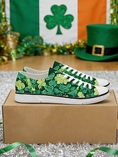  Sneakers basse da donna con stampa trifoglio di San Patrizio: classiche scarpe casual in tela con lacci per adolescenti e adulti, perfette per lo streetwear, la scuola e le uscite festive