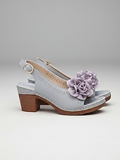 preiswerte Absatzsandalen-Graue Damen-Sandalen mit mittelhohem Absatz und Blumenmuster – elegant-lässiger Stil, bequemer Blockabsatz, ideal für Damen, Alltag, Gartenpartys, Reisen und Sommerveranstaltungen