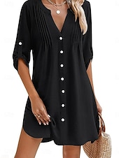 Недорогие Пляжные платья-Жен. Мини-платье Белое платье пляжное платье Черное платье Накидка Элегантный стиль Мода Классика Повседневные на открытом воздухе Пляж Стандартный Полотняное плетение Длинный рукав V-образный вырез