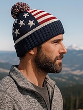  Yhdysvallat 250-vuotisjuhlan unisex patrioottinen neulottu pipo pom-pomilla tähtien ja viivojen Amerikan lipun muotoilu pehmeä talvinen neulottu hattu rento festivaalityyli
