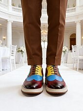 economico Scarpe Oxford-scarpe brogue in similpelle colorate da uomo, calzature formali da lavoro per matrimoni, scarpe eleganti per lo sposo e gli invitati al matrimonio