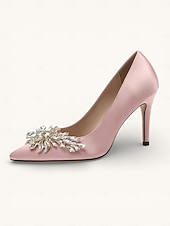 billiga Brud-högklackat i rosa satin för kvinnor – eleganta pumps med strass utsmyckade för brud, bröllop och speciella tillfällen