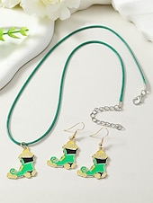 olcso kiegészítők-Női ötvözet anyagból készült Szent Patrik-napi nyaklánc és fülbevaló szett lóhere, kalap és lóhere mintákkal, tökéletes Szent Patrik-napra, mindennapi viseletre és ünnepi alkalmakra.