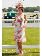 voordelige Thee Lengte-Strak kolom Tot de knie Feestjurk Cocktail jurk Bruiloft gast jurk Galajurken Elegant Mouwloos V-hals Formeel Bruiloft gast Chiffon met Strik(ken)