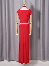 abordables Semi-formal / Cóctel-Two Piece Sheath Column Floor Length Wedding Guest Dress Wedding Guest Dresses Elegant Daily Cap Sleeve Halter Neck Garden Party Wedding with Ruched
