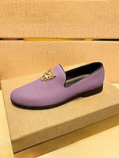 abordables Mocasines-Zapatos sin cordones amarillos para hombre con emblema de león, calzado casual atrevido y moderno, ideal para eventos de moda, reuniones informales, ocasiones especiales y bodas.