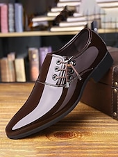 economico Scarpe Oxford-scarpe eleganti da uomo in similpelle verniciata di lusso - nere e bianche, design elegante e formale, ideali per eventi serali e matrimoni