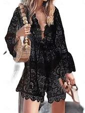economico Abiti da spiaggia-Per donna Mini Abito Abito Bianco Abito da Spiaggia Abito nero Copricostume Elegante Vintage Moda Manica del polsino svasato Quotidiano All'aperto Spiaggia Vestibilità regolare Floreale Semplice