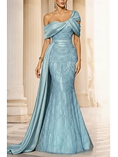 economico Abiti da ballo-Sirena Tromba Lunghezza al pavimento Abito da ballo con mantello Abito da Sera Abito formale Elegante Scintillante Brillanti Senza Maniche Senza Spalle Matrimonio Formale Con Paillettes con Glitter