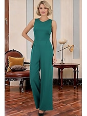 voordelige Mama&amp;#39;s jumpsuits-Jumpsuits Tot de grond Moeder van de bruid jurk Mouwloos V-hals Elegant Formeel Bruiloft gast met Kant