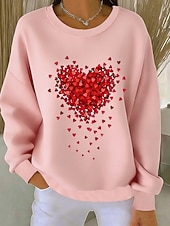 זול חולצות ליום האהבה-בגדי ריקוד נשים Pullover דפוס לב גראפי חם קלסי יום יומי שרוול ארוך צווארון עגול קצר חולצות רגילות קזו'אל בית רחוב פול שחור לבן ורוד מסמיק בז' אביב סתיו חורף