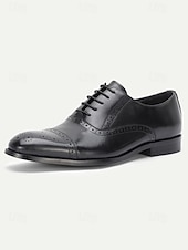 billiga Oxford-skor-Men's Black Leather Oxford Shoes – Classic Lace-Up Design with Perforated Detailing, Ideal for Weddings, Business Meetings and Formal Occasions