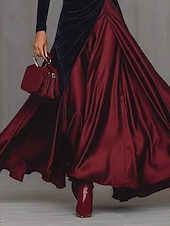 ieftine Rochie simplă-Pentru femei Rochie Maxi Rochie din satin Rochie de petrecere Rochie leagăn Elegant Modă Modern În aer liber Vacanță Ieșire Fit regulat Bloc Culoare Manșon Lung Gât Înalt Roșu-aprins Primăvară Iarn