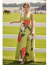 economico Lunghezza del pavimento-Linea ad A Lunghezza al pavimento Abito da invitata a nozze Abito Formale Abito Derby Abito da cerimonia per signora Senza Maniche Scollo a V Elegante Formale Ferie Derby del Kentucky Raso con Fascia