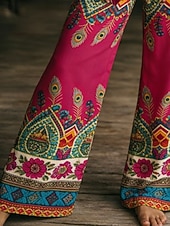 abordables Pantalons Boho-Femmes Jambe large Pantalons Vacances Mode Boho Longueur complète Taille Moyenne Fleuri Graphique Avec Poches Taille Élastique Imprimé Confort Respirabilité Non Elastique Quotidien Extérieur Vacances