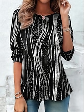 economico Maglietta Animali-Per donna Maglietta Stampato Grafico Leopardo Geometrico Vintage Moda Elegante Manica Lunga Girocollo Top Regolari Quotidiano Bianco e nero Nero Marrone Estate Primavera Autunno