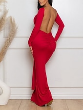 voordelige Afstudeerjurken-Dames Maxi-jurk Witte jurk Afstudeerjurk Bodycon-jurk Elegant Modieus Modern Buiten Vakantie Uitgaan Normale pasvorm Effen Lange mouw Strakke ronde hals V-hals Wit Geel Rood Bruin Zomer Lente Herfst