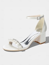 halpa Morsian-Naisten norsunluunväriset kristallipalikkakorkosandaalit, elegantit nilkkaremmillä varustetut hääkengät moderneihin kaupunkihäihin