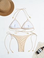 preiswerte Bikini-Sets-Damen Badeanzug Bikini Zweiteilig Tanga Bademode Schlank Rückenfrei Urlaub Strandbekleidung Einfarbig V Ausschnitt Ärmellos Badeanzüge