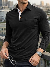 preiswerte Klassisches Poloshirt für Herren-Herren Poloshirts Golf Poloshirts Lässig Arbeit Klassisch Langarm Farbblock Knöpfe Sommer Frühling Frühling &amp; Herbst Normale Passform Blau Schwarz Wein Purpur Armeegrün Kaffee Poloshirts