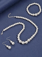 cheap Wedding Accessories-Women's Faux Pearl Jewelry Set, Elegant Gold &amp; Silver Tone, Necklace, Earrings &amp; Bracelet, Perfect for Weddings and Formal Occasions