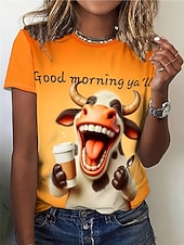 preiswerte Tiere T-Shirt-Damen T Shirt Druck Grafik Tiermotiv Vintage Stilvoll Klassisch Kurzarm Rundhalsausschnitt Rundhals Normale Oberteile Täglich Wochenende Blau Rosa Armeegrün Orange Sommer Frühling Herbst Winter