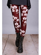  Women's Leggings Cozy Leggings Vacation Vintage Basic Full Length High Waist Graphic Printing Comfort Comfortable High Elasticity Casual Daily Vacation Blue Deep Green Wine Purple Spring Fall Slim Fit