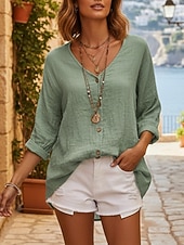 levne Základní falešné košile-Dámské Košile Košile pro volný čas Halenka Knoflíky Bez vzoru Čechy stylové Na běžné nošení Dlouhý rukáv Do V Běžné topy Denní Dovolená Jdeme ven Vodní modrá Světlá růžová Fialová Trávová zelená Khaki