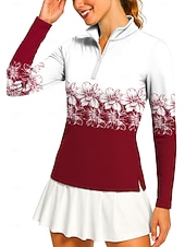 halpa Naisten paita-Naisten Geometrinen Kukat Poolopaita Tennispaita Pitkähihainen Painettu Neljänneksen postinumero Pullover UV suoja Elastinen Hengittävä Tennis Golf Pickleball poolokaulus Vetoketjullinen kaulus