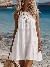 economico Vestiti-Per donna Mini Abito Abiti effetto lino Vestito Estivo Abito a trapezio Abito Estivo Vacanza Casual Quotidiano Spiaggia Vestibilità comoda Semplice Senza Maniche All'americana Blu blu navy Nero Bianco