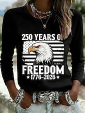 baratos Dia da Independência Top-Dia da Independência Aniversário Americano Camiseta Patriótica Feminina Gráfica Bandeira Vintage Estilosa Clássica Manga Longa Gola Redonda Diário Fim de Semana Impressão Azul Preto Rosa Vermelho