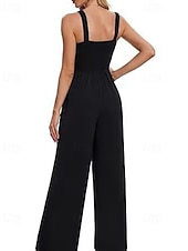 billige Jumpsuits-Dame Normal Kjeledresser Aktiv Helfarge Ermeløs Bred Bukseben Firkantet hals Lomme Daglig Feriereise Løstsittende Svart Vin Navyblå Sommer