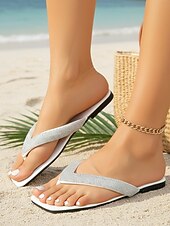 abordables Sandales à glissière-Tongs d'été chics à strass pour femmes - sandales scintillantes légères et polyvalentes - chaussures de plage tendance pour les escapades insulaires et les promenades estivales