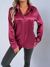 economico Bluse Semplici-Per donna Camicia Camicia in raso Camicia casual Blusa Bottoni Semplice Elegante Essenziale Classico Manica Lunga Colletto a Camicia Top Regolari Quotidiano Ferie Uscire Nero Bianco Rosso Blu Reale