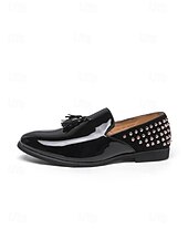 abordables Mocasines-Mocasines negros de charol para hombre: elegantes zapatos sin cordones con detalles tachonados y un diseño moderno, ideales para salidas nocturnas, fiestas, eventos de moda y bodas.
